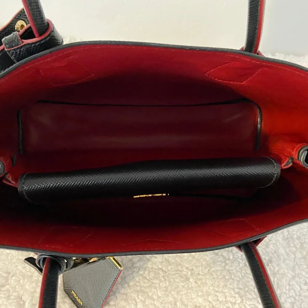 Prada Medium Saffiano Double Bag in Black / Red